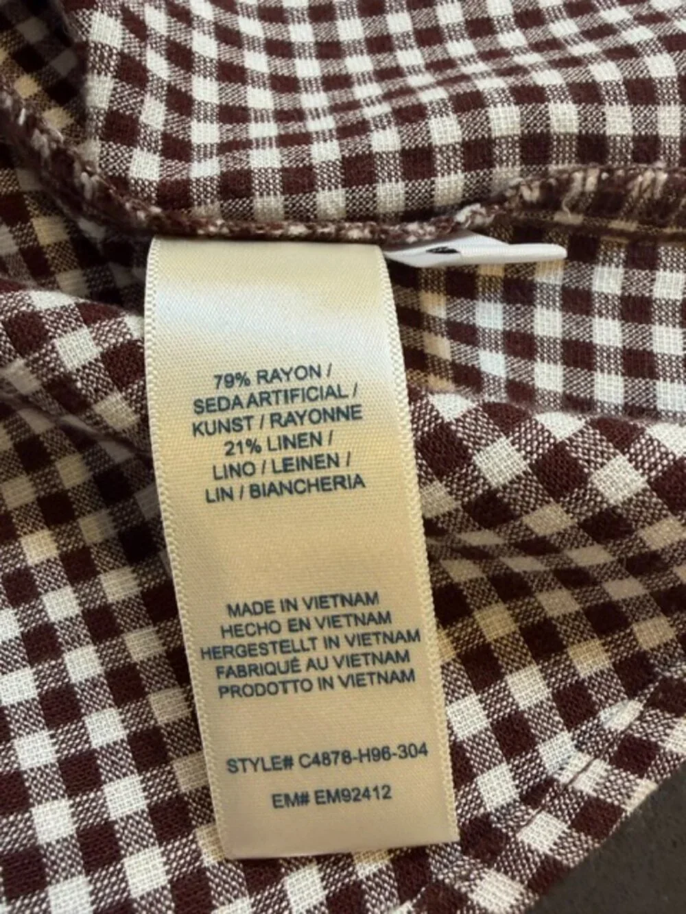 Evereve Cloth and Stone Gingham Raglan Blouse Medium - Picture 6 of 11